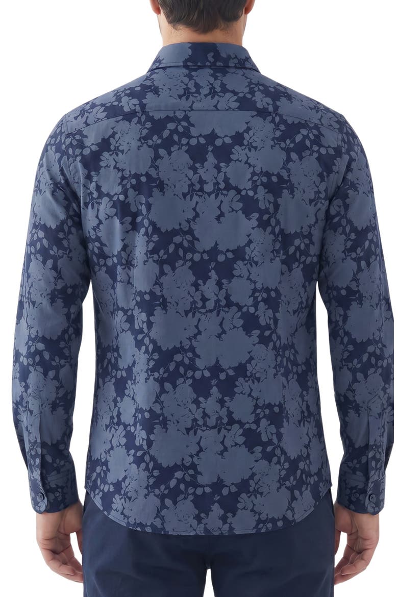 Floral Print Stretch Long Sleeve Button Up Shirt, Alternate, color, 41 NAVY