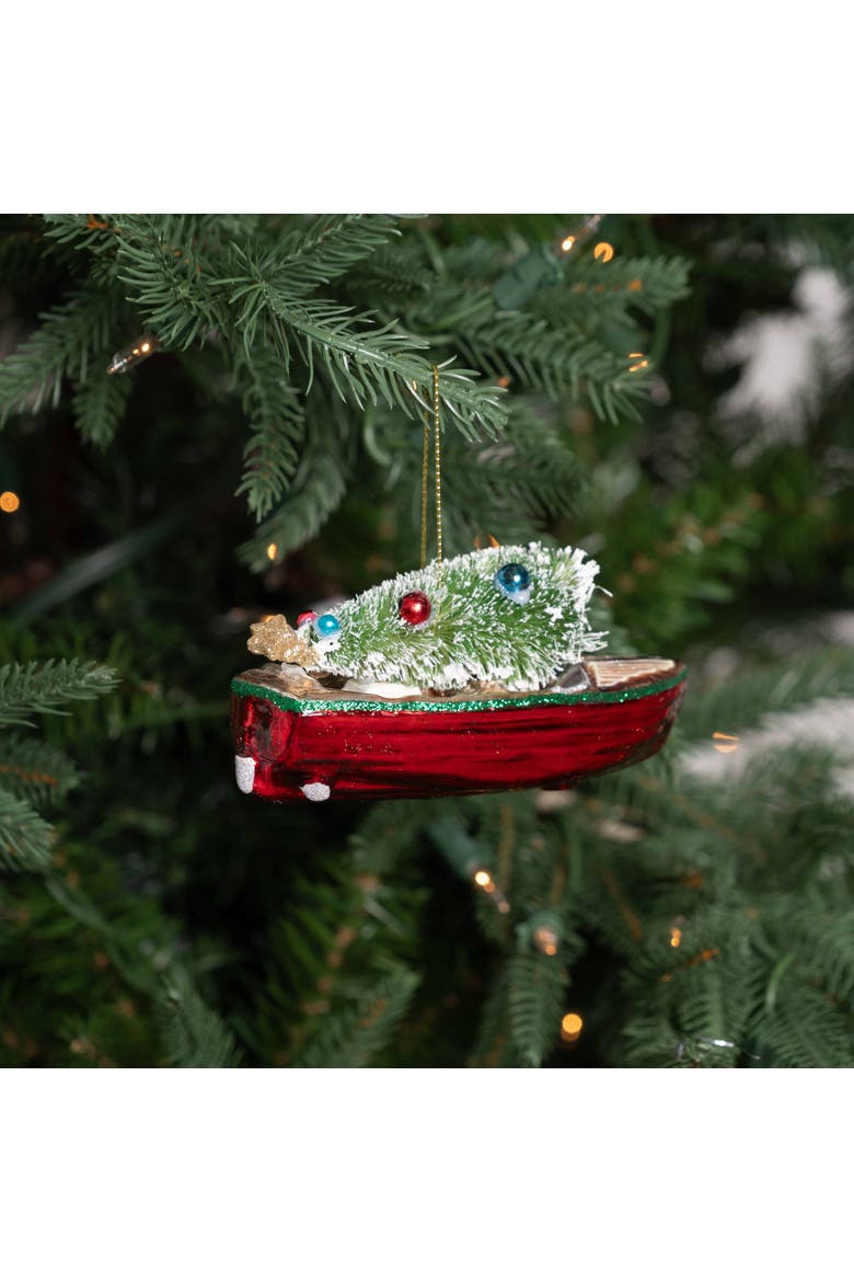 Runabout Boat Glass Christmas Ornament, Alternate, color, Green