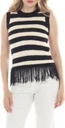 RAIN AND ROSE Stripe Fringe Knit Tank Top