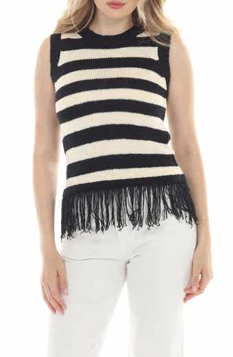 Stripe Fringe Knit Tank Top
