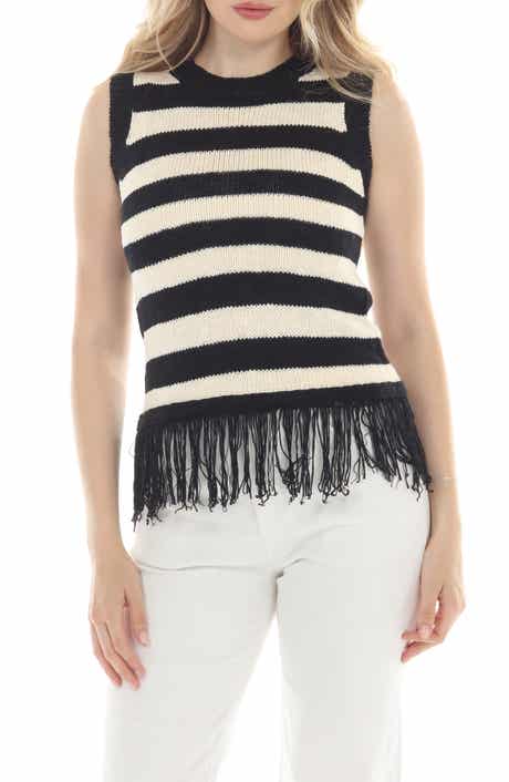 Stripe Fringe Knit Tank Top