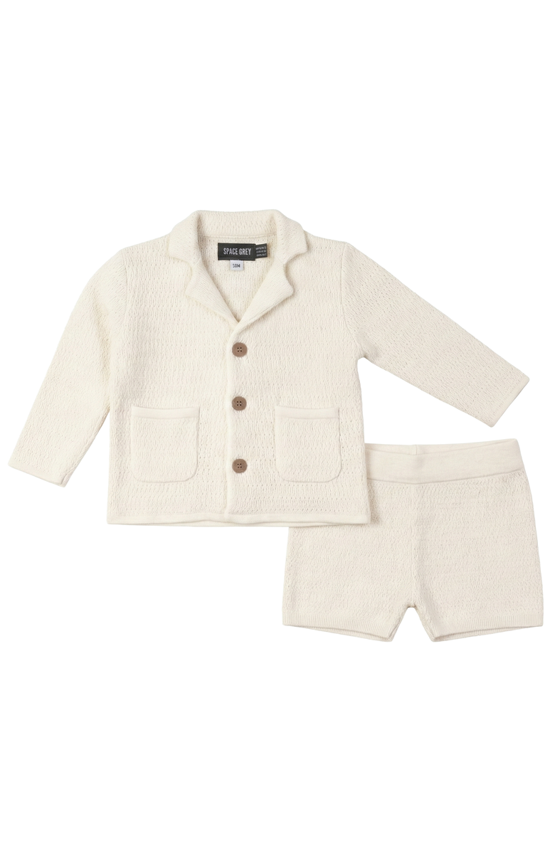 Space Grey Textured Knit Blazer and Shorts Set, Main, color, Ivory