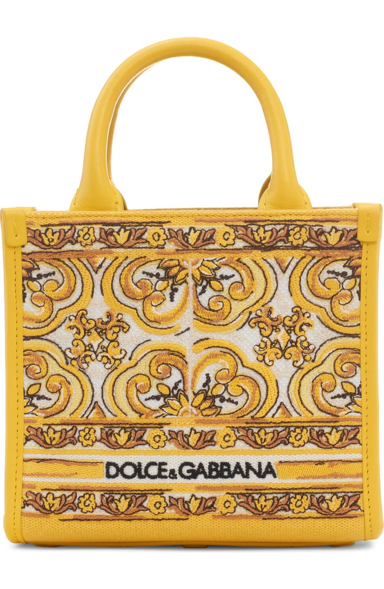 Dolce&Gabbana Mini DG Daily Giallo Tile Embroidered Canvas Shopper, Main, color,