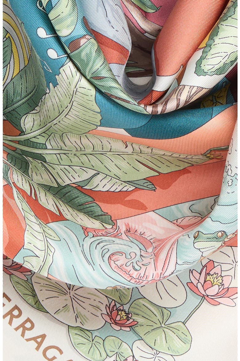 Jungle Party Silk Foulard Square Scarf, Alternate, color, RUST/ PETROLIO