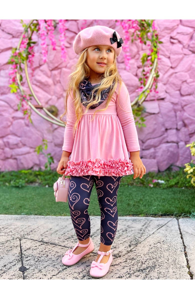 Mia Belle Girls Kids' Hugs and Heart Fashion Tunic, Scarf and Legging Set, Alternate, color, Pink