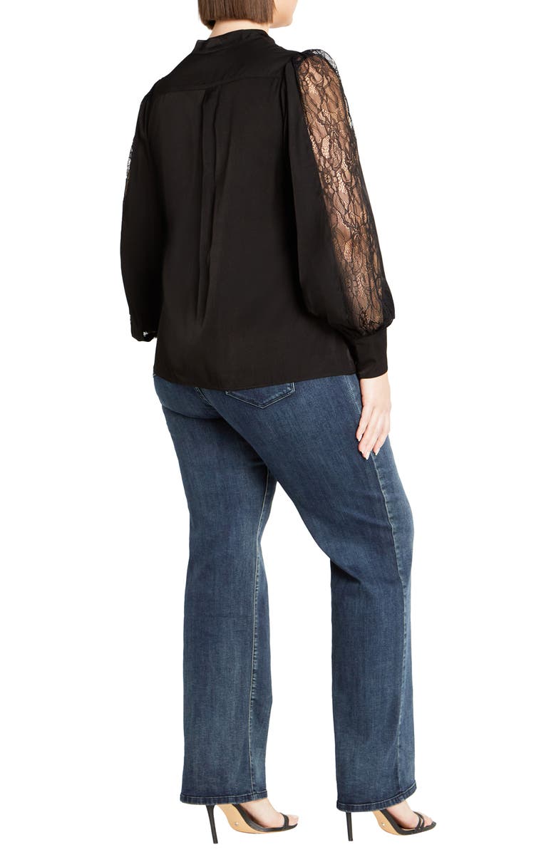 City Chic Georgia Lace Inset Sateen Button-Up Shirt, Alternate, color, 