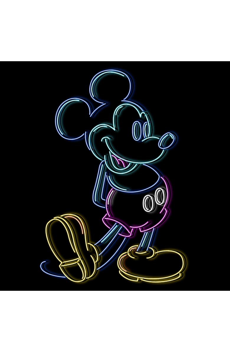 Mickey & Friends Boy's Mickey & Friends Bright Neon Mickey Mouse Outline  Graphic T-Shirt, Alternate, color, Black