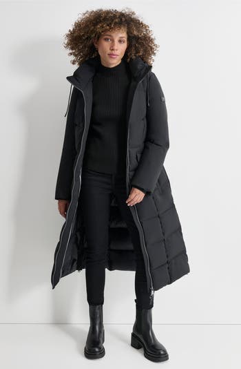 Long Down Jacket Women DKNY Belted Puffer Jacket Long Puffer