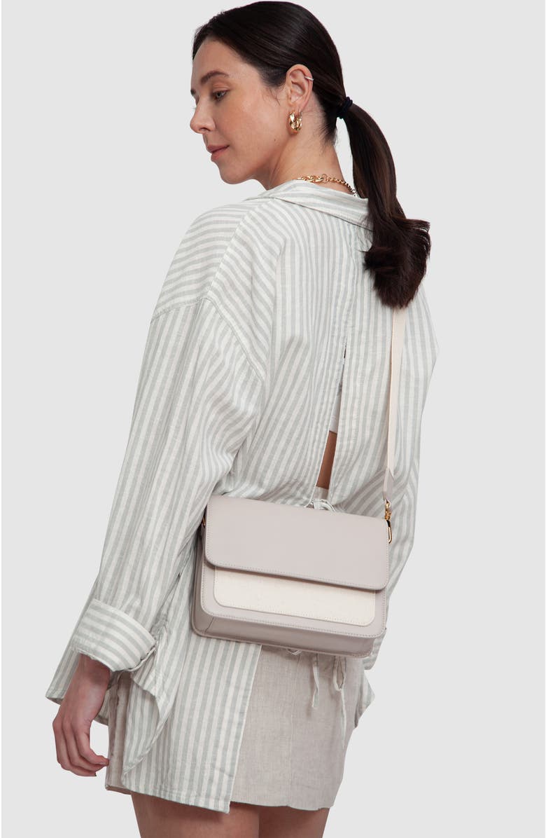 HYER GOODS Upcycled Leather and Canvas Convertible Crossbody Satchel, Alternate, color, Canvas/ Stone