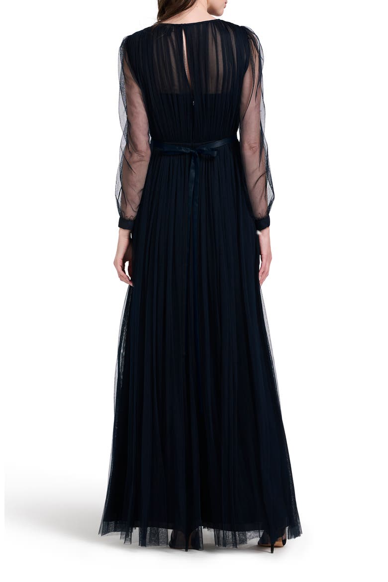 Long Sleeve Floral Appliqué Spanish Tulle Gown, Alternate, color, NAVY