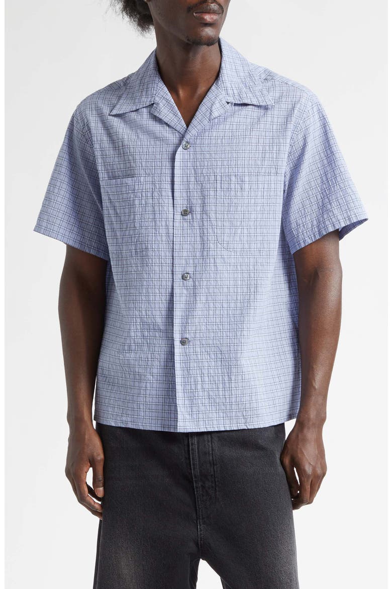 Check Linen & Cotton Camp Shirt, Main, color, SKY BLUE