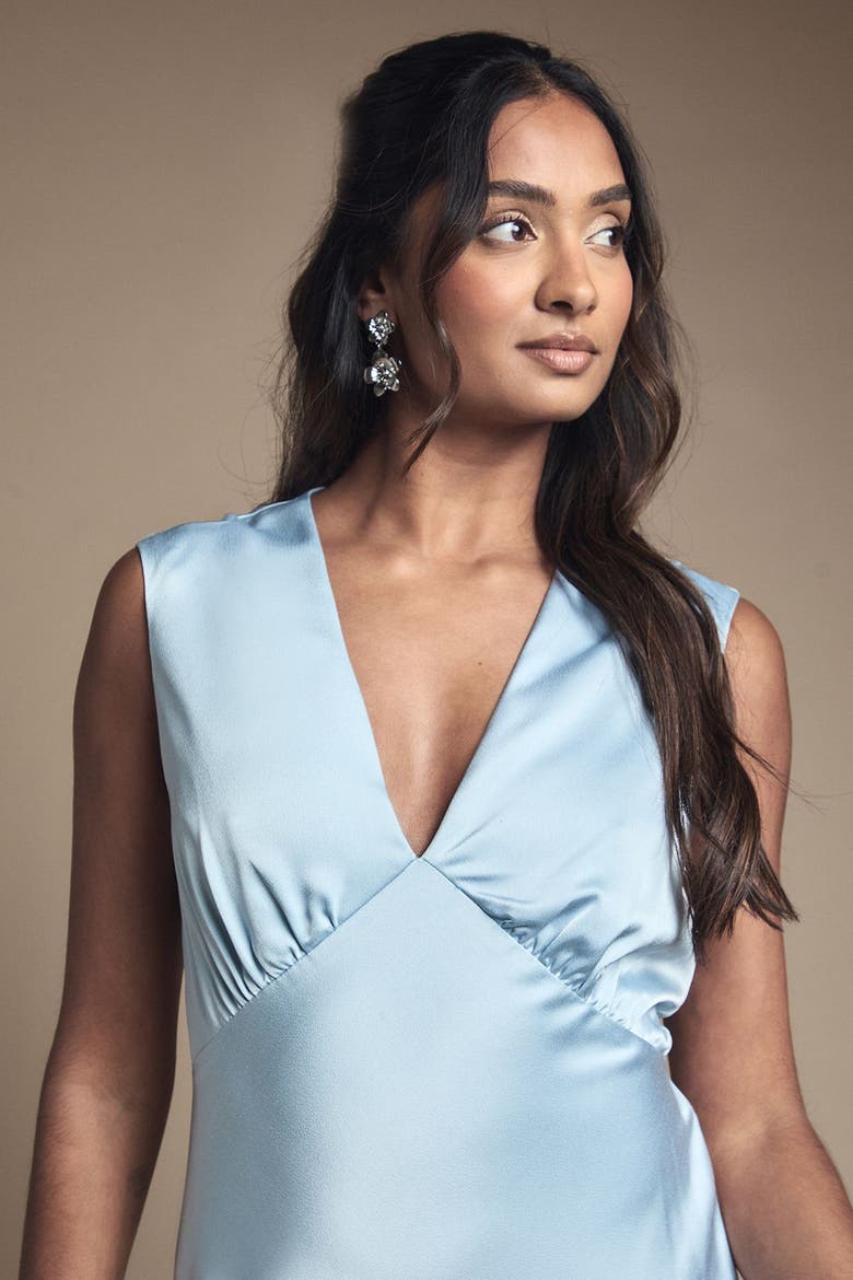 Satin Open Back Maxi Bridesmaid Dress, Alternate, color, Light Blue
