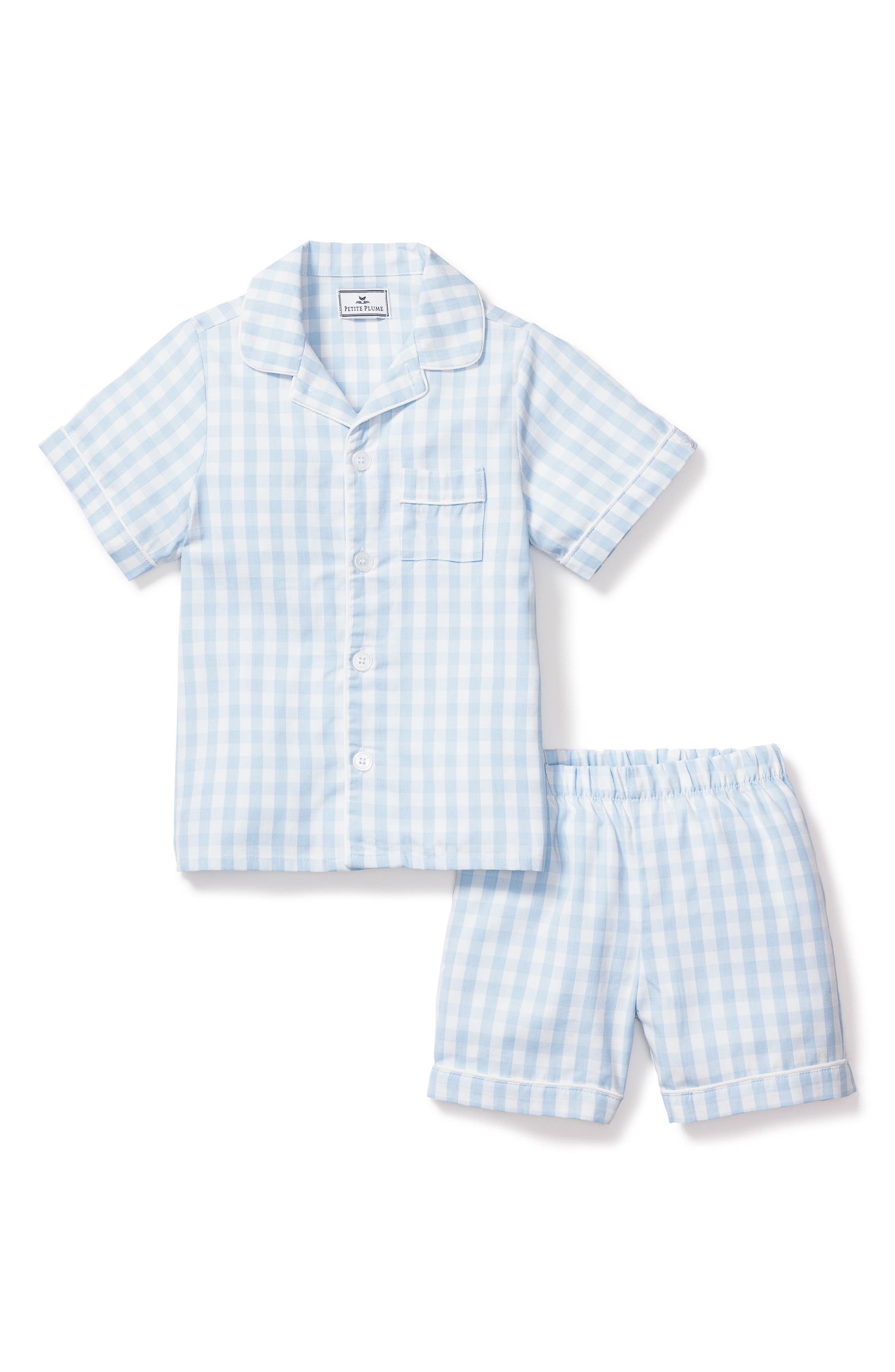 Petite Plume Kids' Gingham Pajama Short Set in Blue at Nordstrom, Size 6-12M