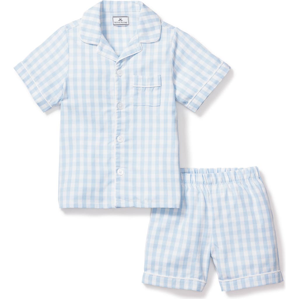 Petite Plume Kids' Gingham Pajama Short Set in Blue at Nordstrom, Size 6-12M