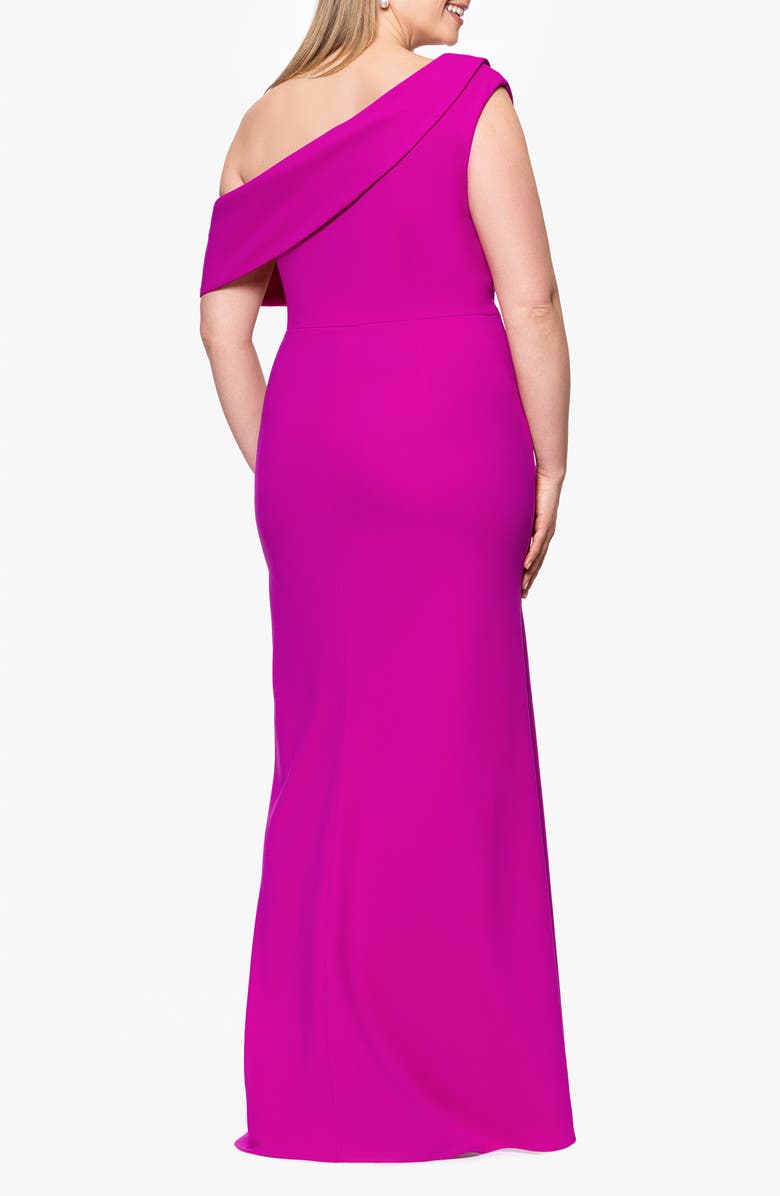 Betsy & Adam One-Shoulder Scuba Crepe Gown, Alternate, color, New Fuchsia