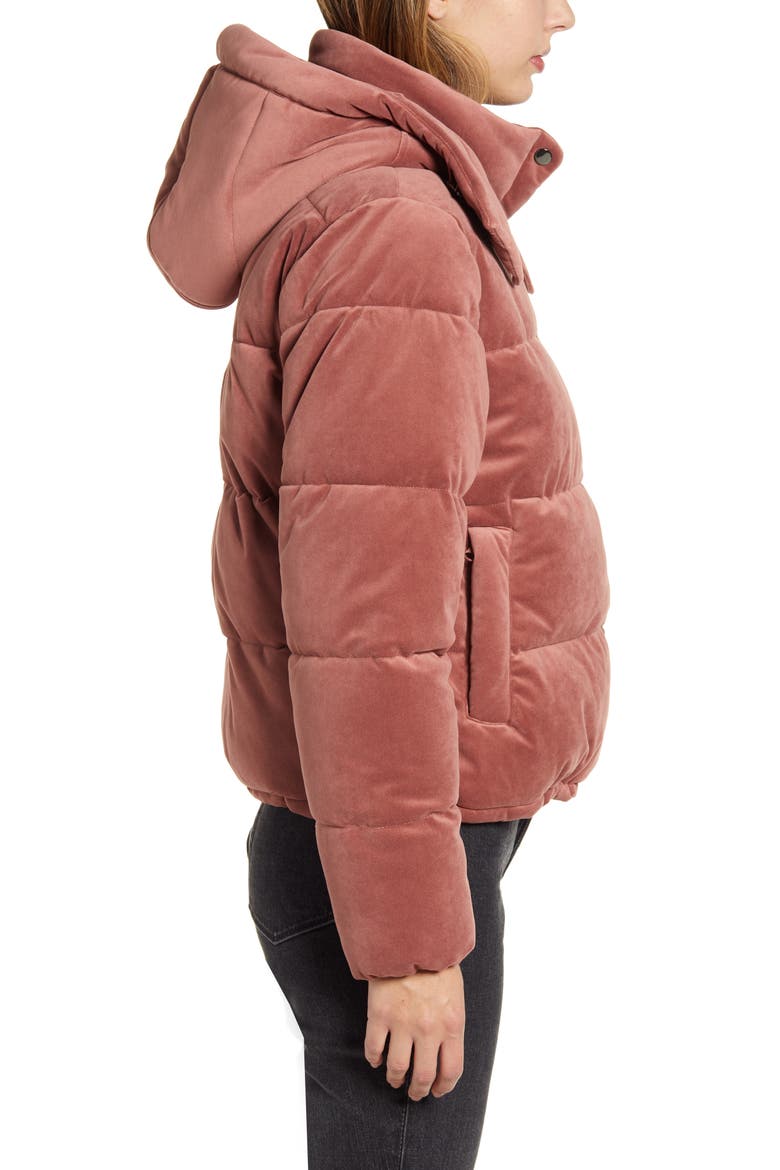 Velvet Puffer Coat, Alternate, color, PINK ASH