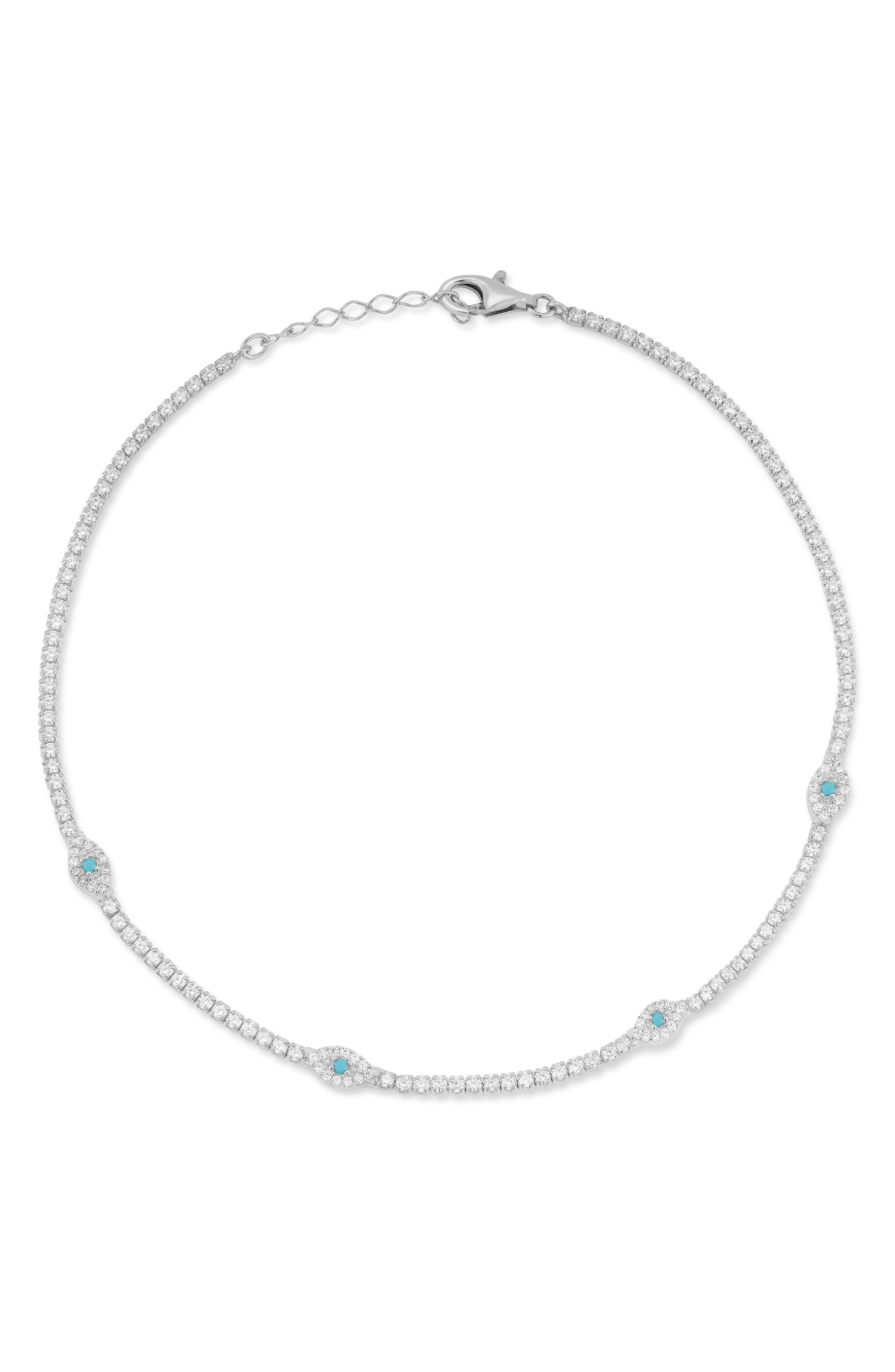 SPHERA MILANO Sterling Silver & CZ Evil Eye Anklet