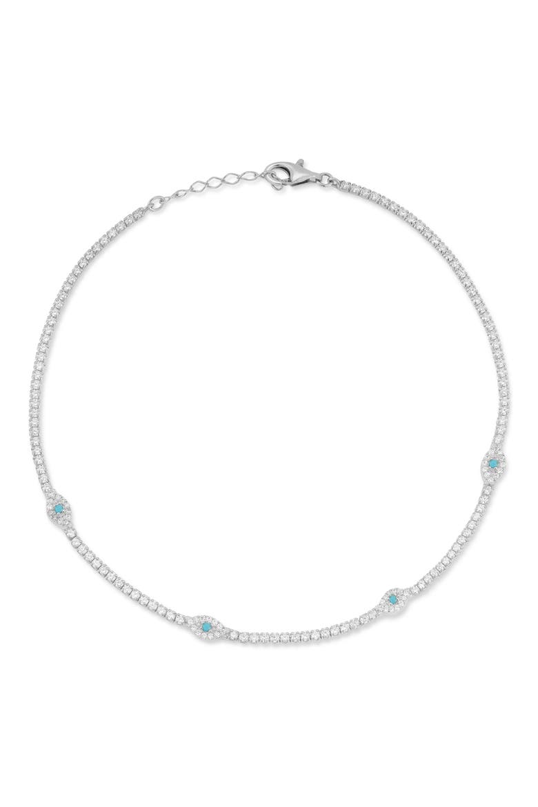 Sterling Silver & CZ Evil Eye Anklet, Main, color, SILVER