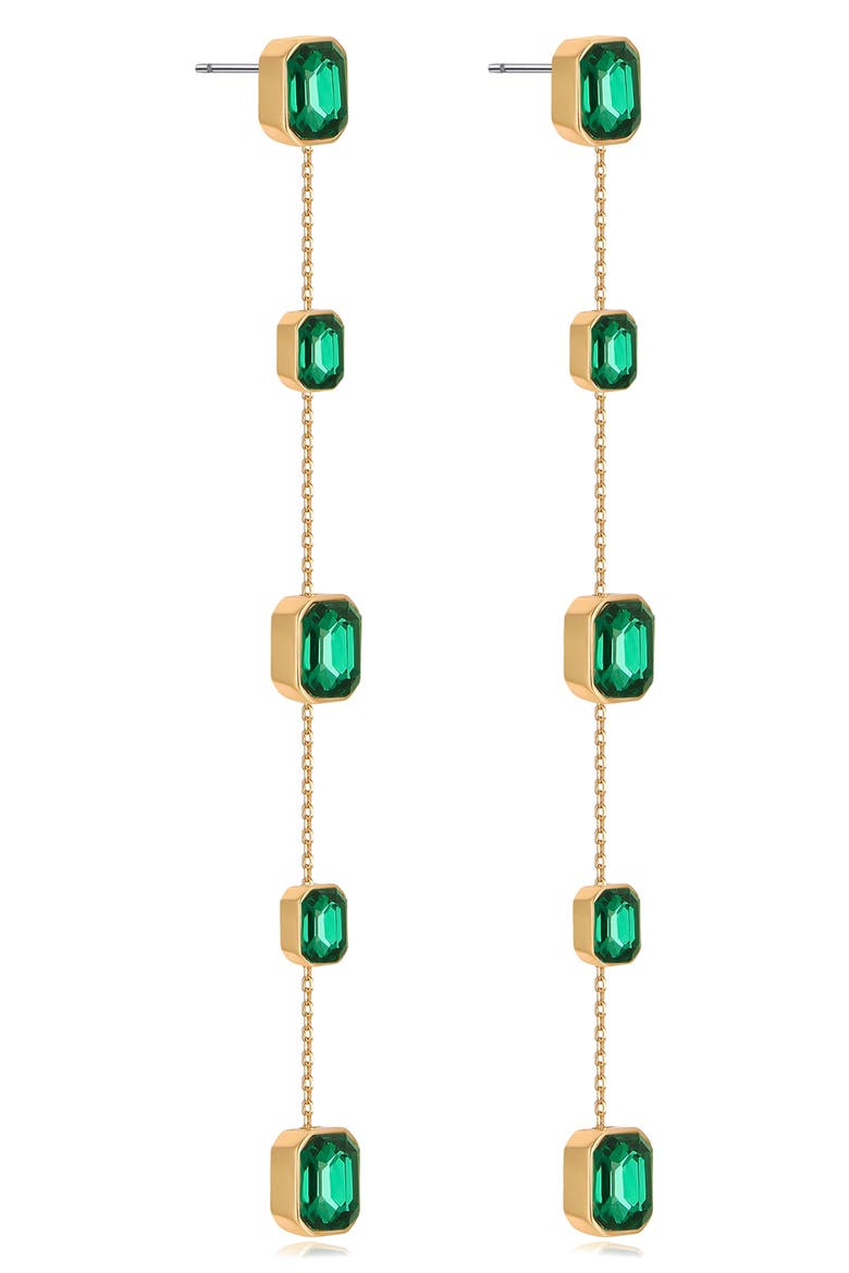 Baguette Crystal Linear Drop Earrings, Alternate, color, GREEN
