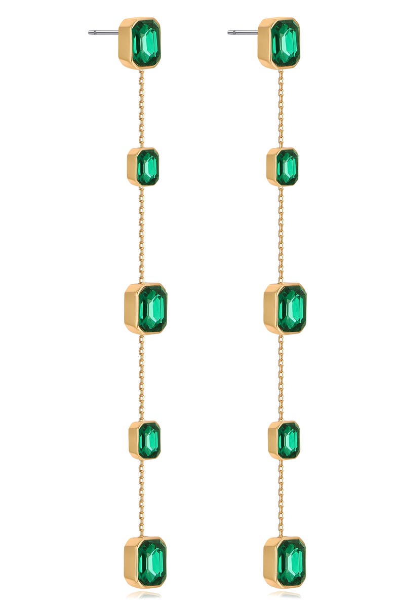 Ettika Baguette Crystal Linear Drop Earrings, Alternate, color, Green
