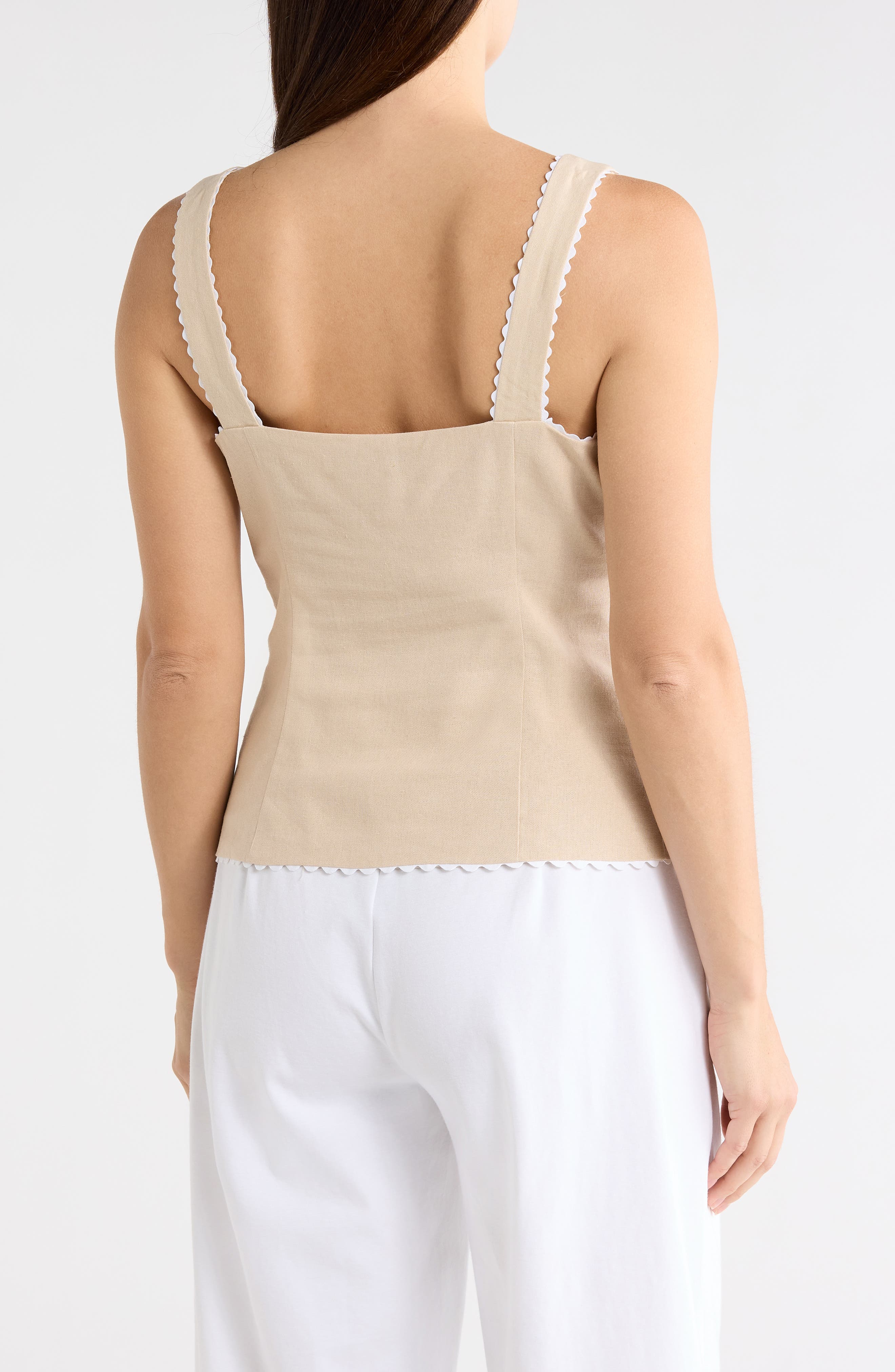 Rickrack Trim Sleeveless Button Front Top - image 2