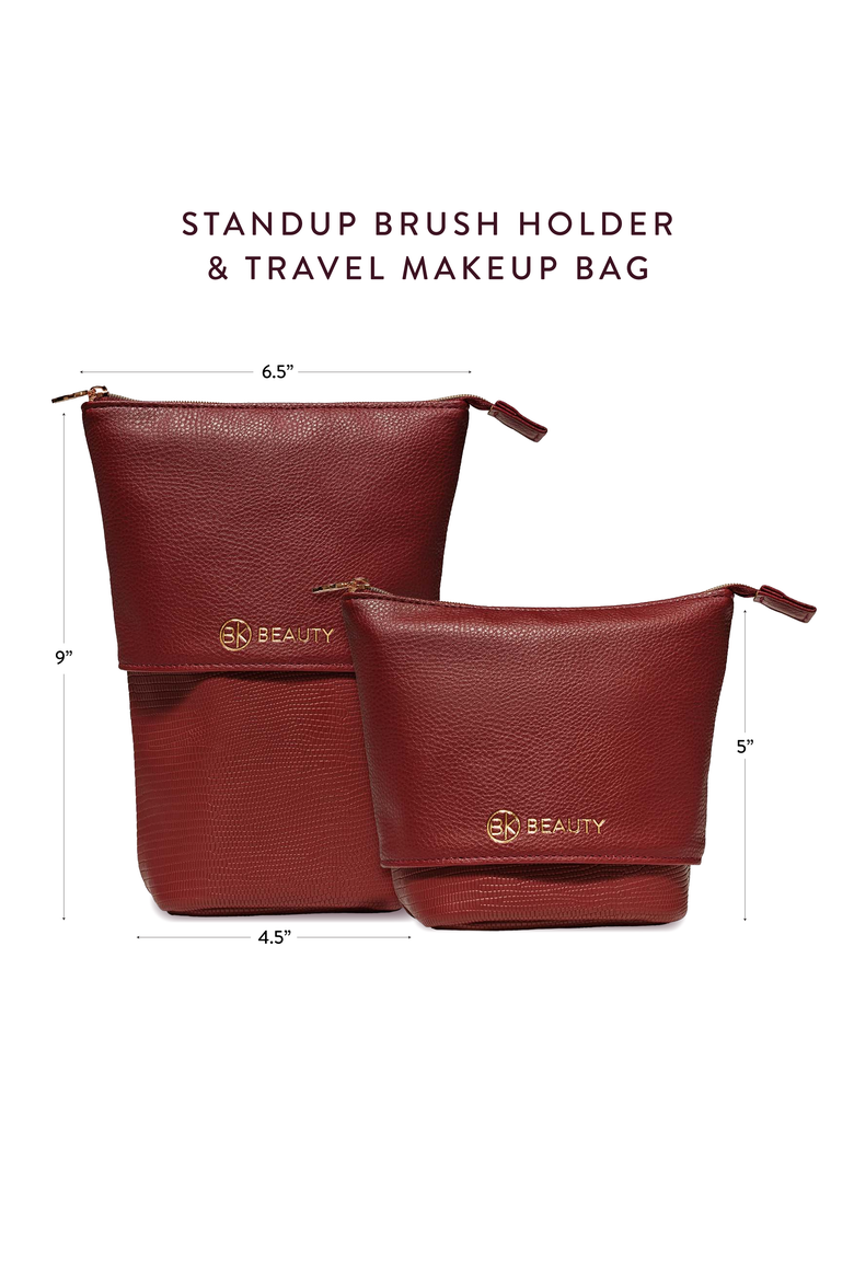 Standup Brush Holder & Travel Makeup Bag, Alternate, color, Burgundy