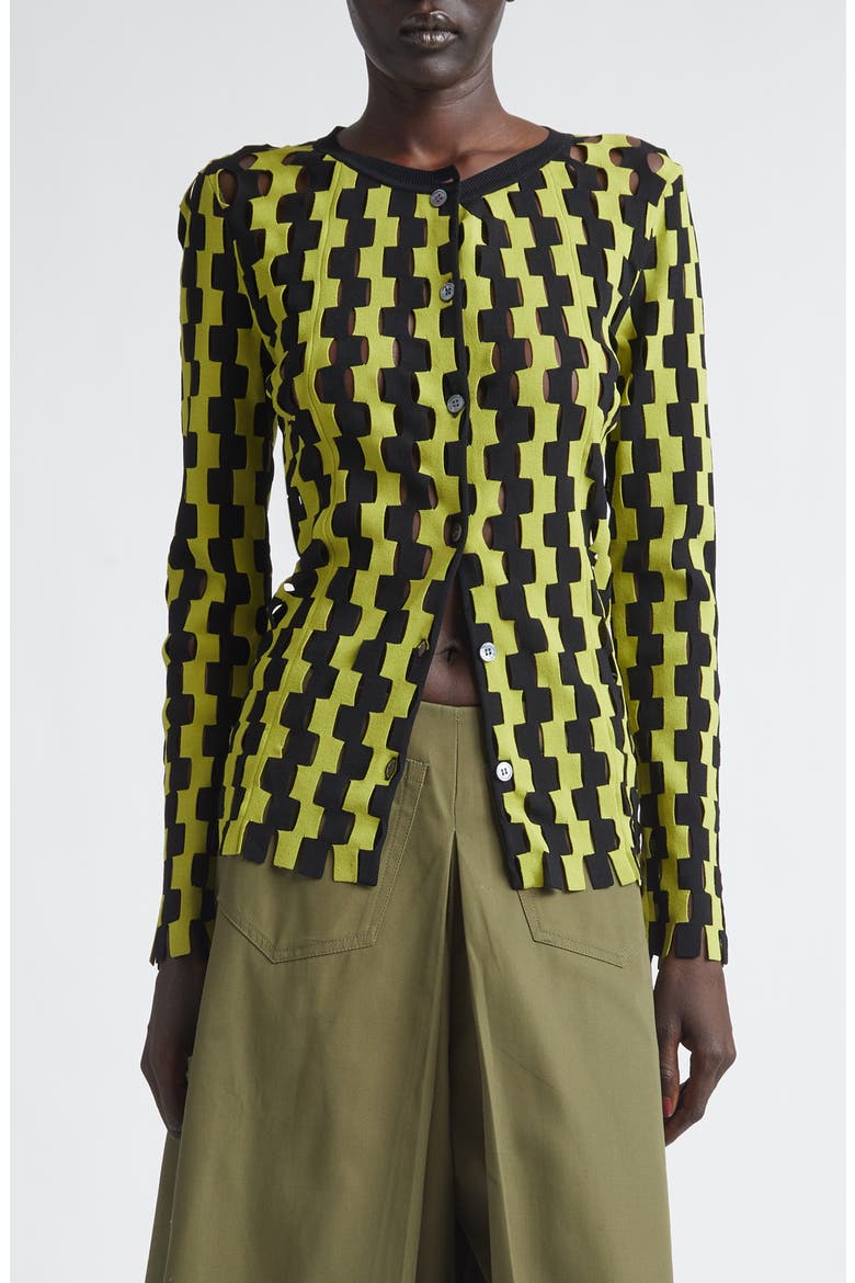 Bowery Open Stitch Cardigan, Main, color, BLACK/ ALOE MULTI