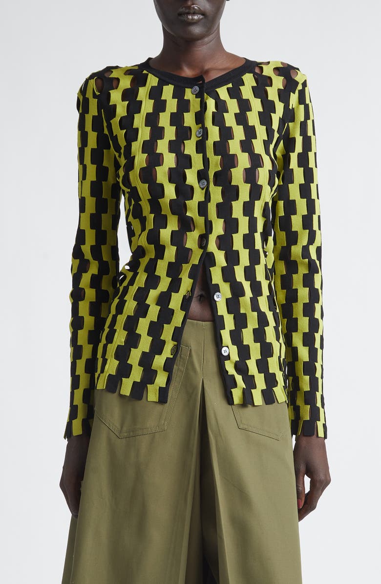 ZANKOV Bowery Open Stitch Cardigan, Main, color, Black/ Aloe Multi