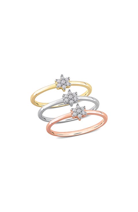 Set Of 3 Floral Diamond Rings - 0.21ct.