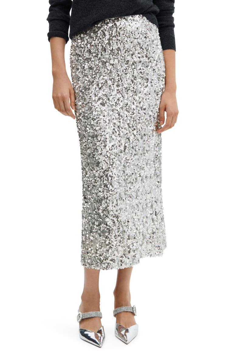 Sequin Midi Skirt, Main, color, SILVER