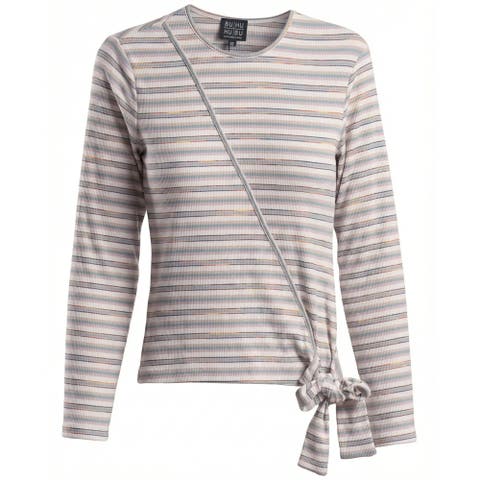 Rib Knit Faux Wrap Tie Long Sleeve Tee