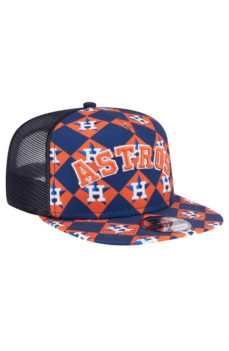 New Era Men's New Era Navy Houston Astros Seeing Diamonds A-Frame Trucker 9FIFTY Snapback Hat, Alternate, color, Navy
