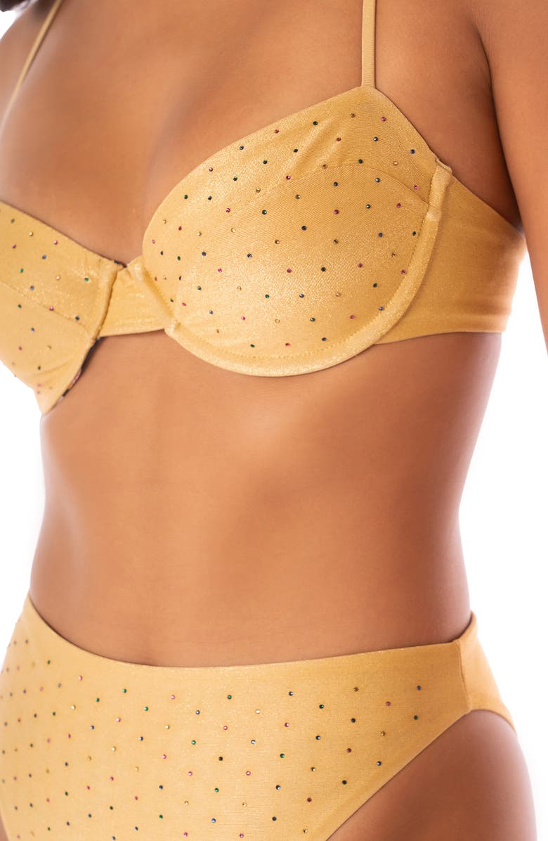 Maaji Creamy Gold Delphi Reversible High Waist Bikini Bottoms, Alternate, color, 