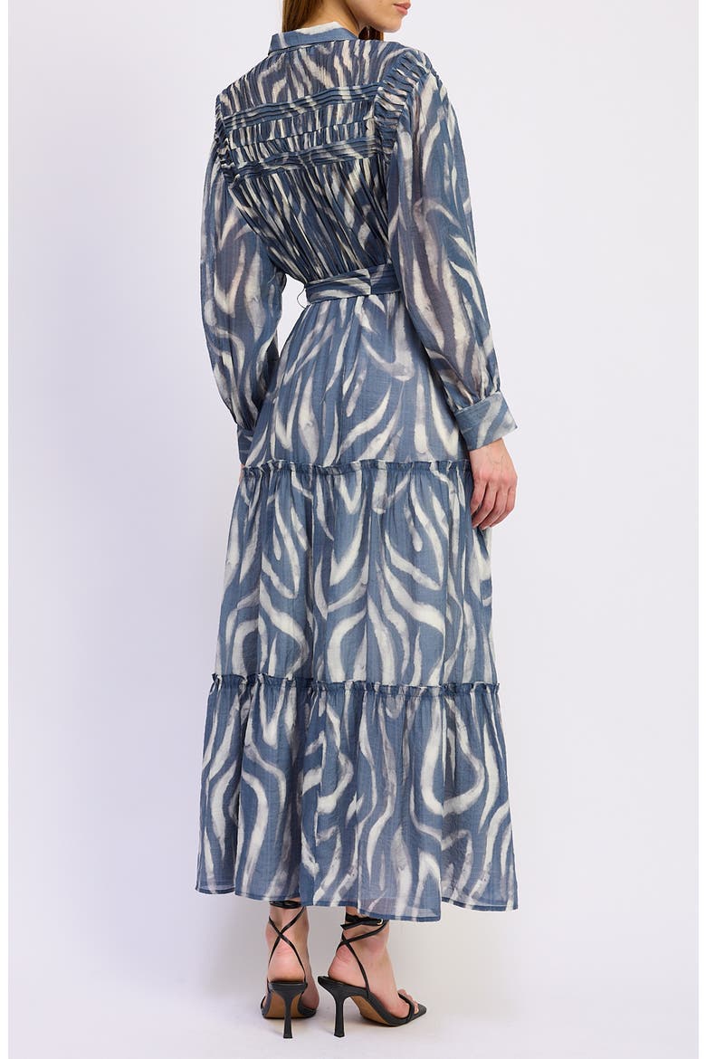 Cypress Long Sleeve Tie Belt Tiered Maxi Shirtdress, Alternate, color, SLATE IVORY