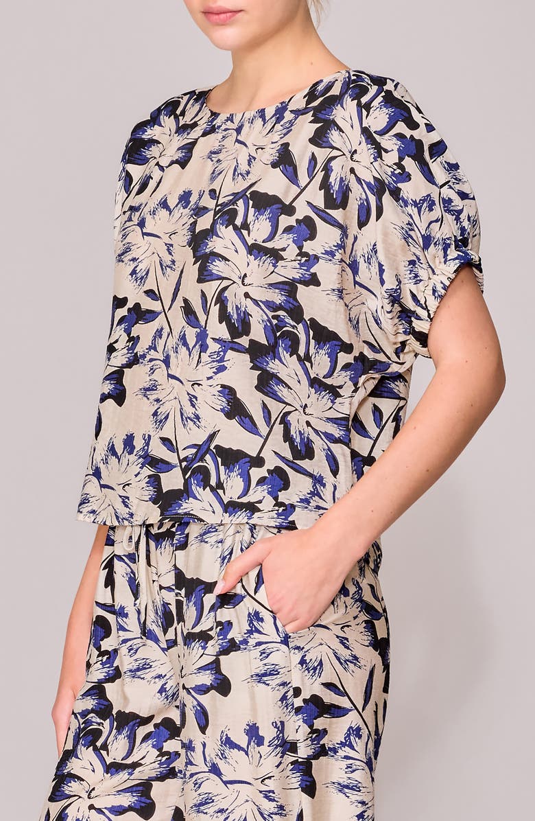 MELLODAY Floral Print Short Sleeve Top, Alternate, color, Navy Ivory