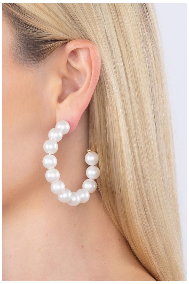 Double Loop Imitation Pearl Earrings, Alternate, color, WHITE