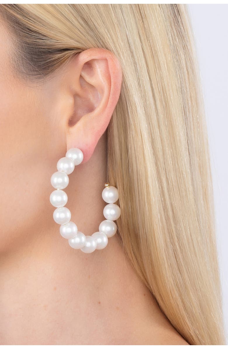 EYE CANDY LOS ANGELES Double Loop Imitation Pearl Earrings, Alternate, color, White