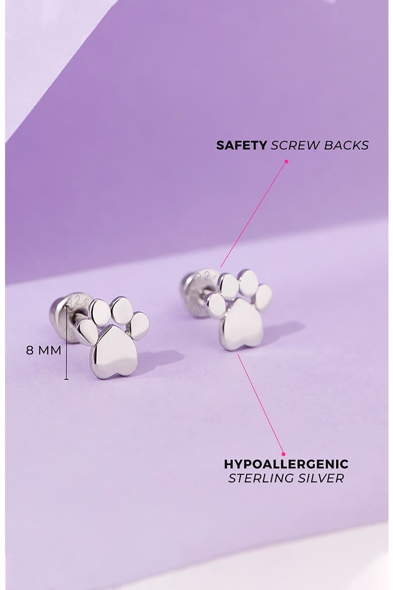My Furry Friend Paw Earrings, Alternate, color, Silver