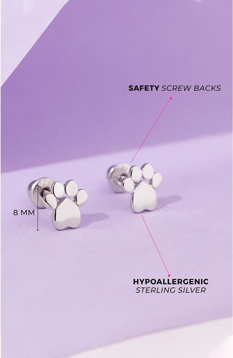 In Season Jewelry My Furry Friend Paw Earrings, Alternate, color, Silver