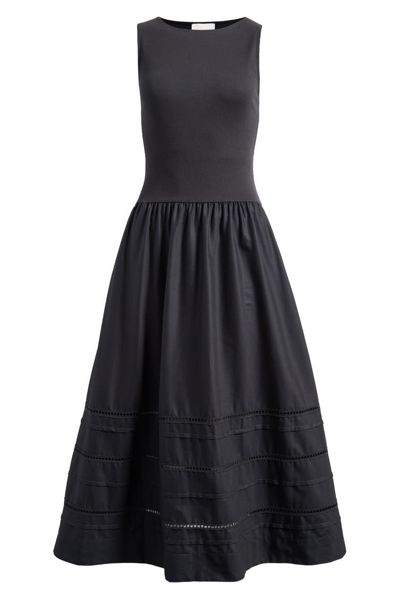 Idelle Fit & Flare Stretch Organic Cotton Midi Dress, Main, color, BLACK