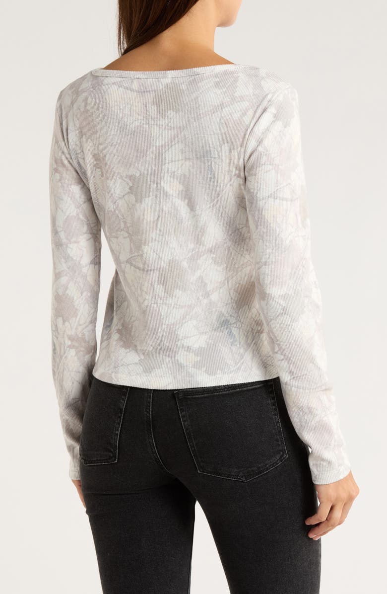 Madden Girl Camo Print Long Sleeve Waffle Knit Crop Henley, Alternate, color, Whisper White Combo