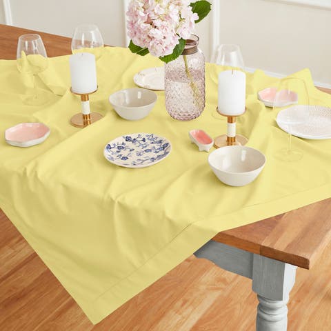 Cotton Linen Hemstitch Table Throw 52 x 52 Inch