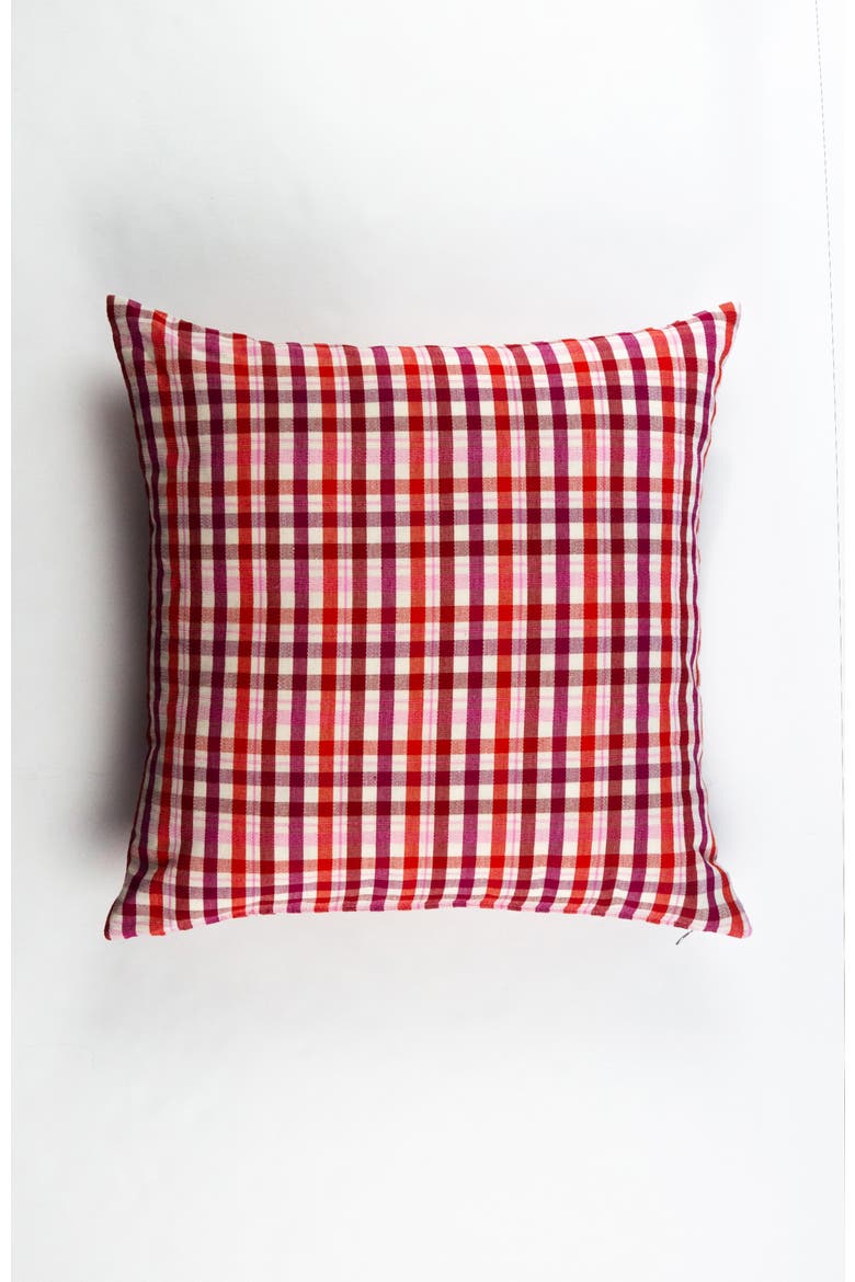 Noel Red Plaid Handwoven Cotton Square Throw Pillow, Main, color, Red Plaid