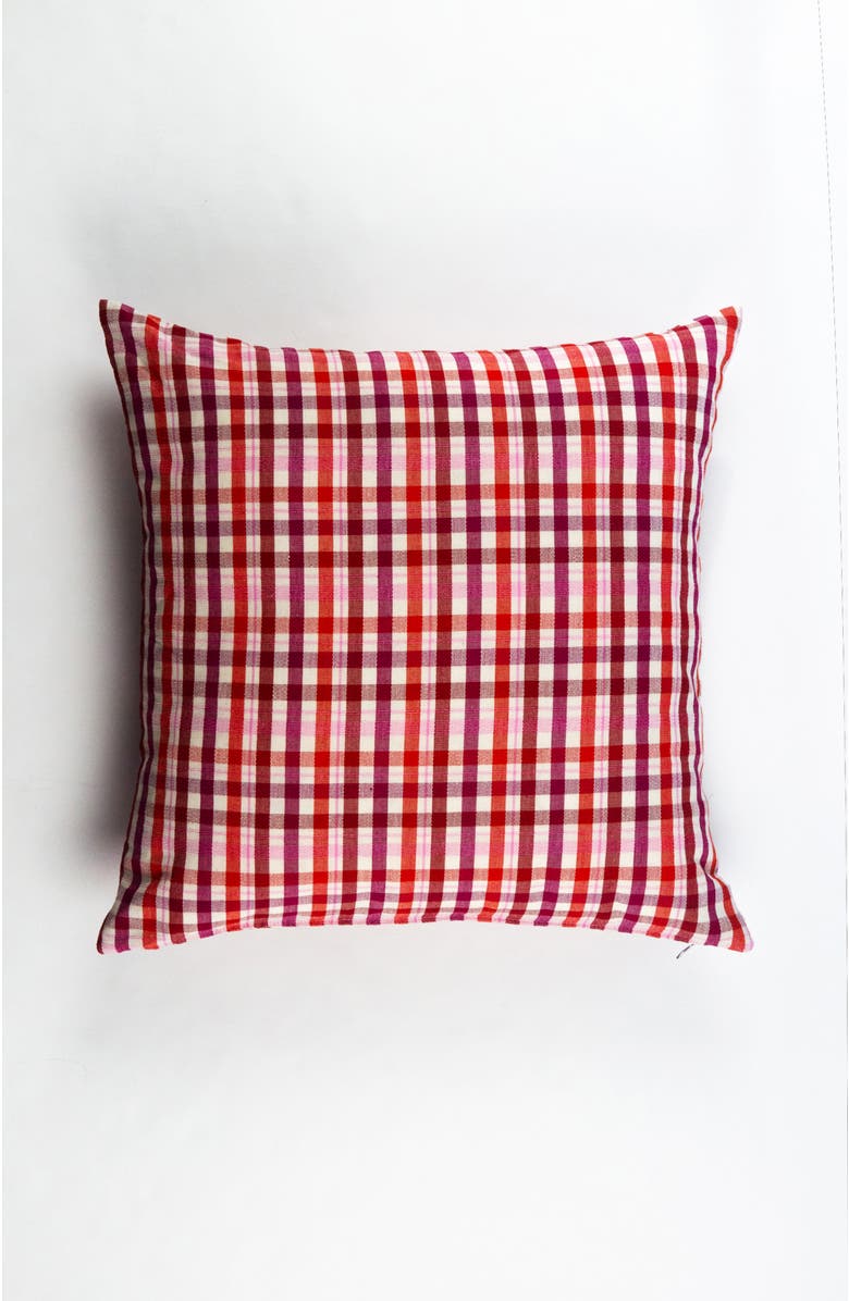 Archive New York Noel Red Plaid Handwoven Cotton Square Throw Pillow, Main, color, Red Plaid
