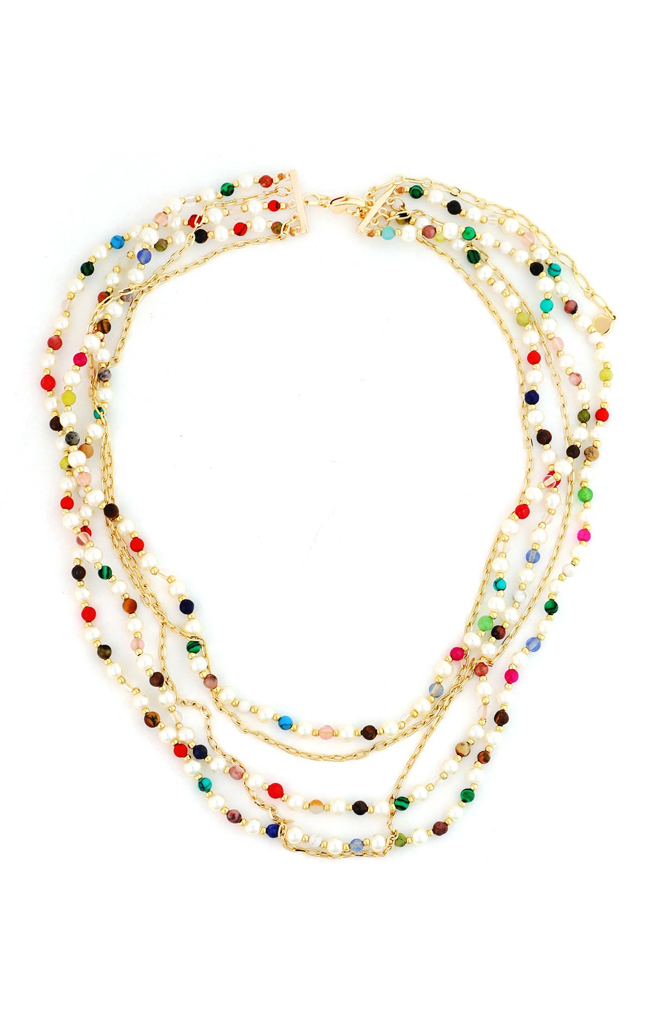 Panacea Beaded Faux Pearl Multirow Necklace