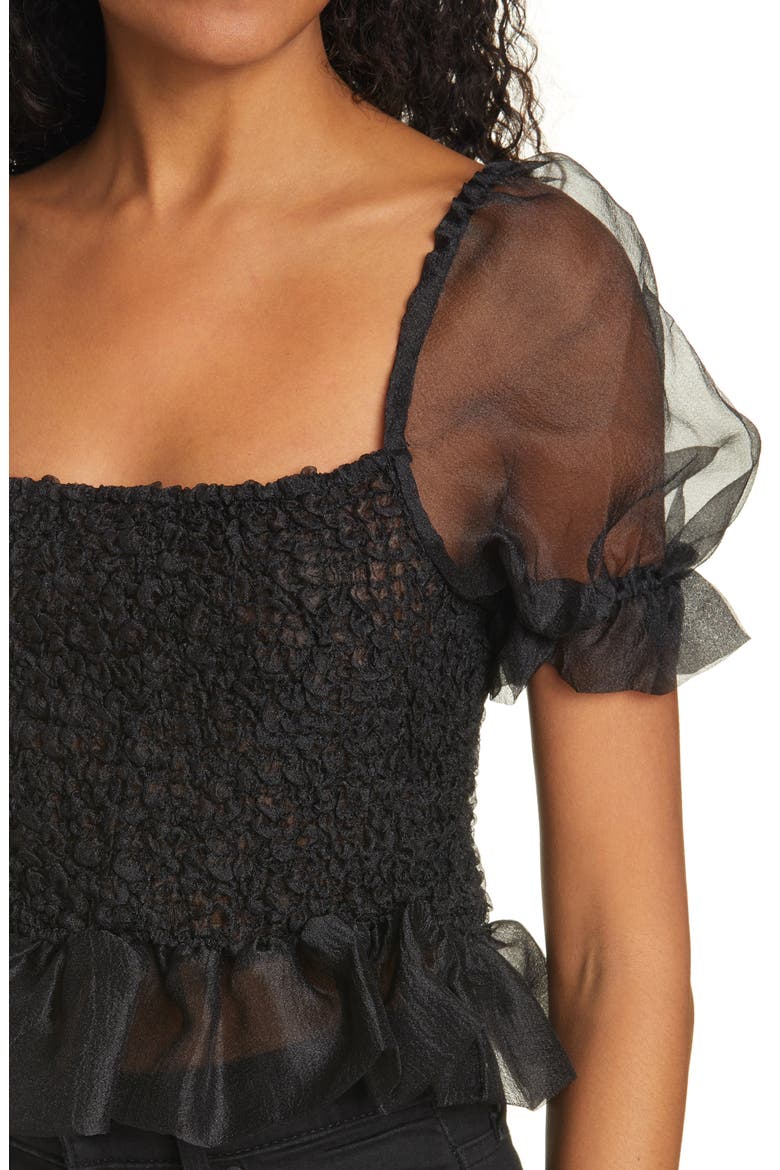 Cannon Organza Puff Sleeve Crop Top, Alternate, color, BLACK