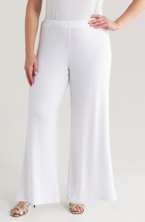 Elastic Waist Stretch Flare Pants (Plus)