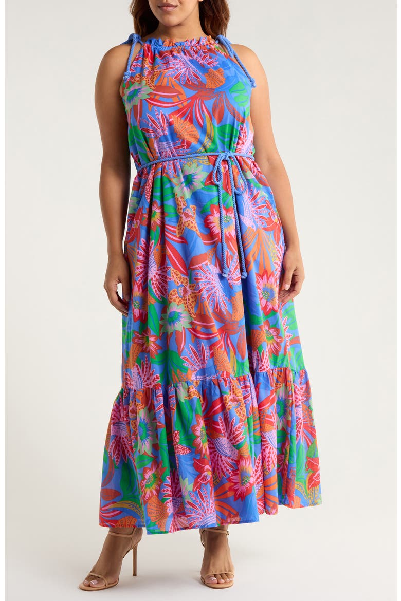 Cindal Flower Print Cotton Maxi Dress, Main, color, BLUE-PINK-MULTI