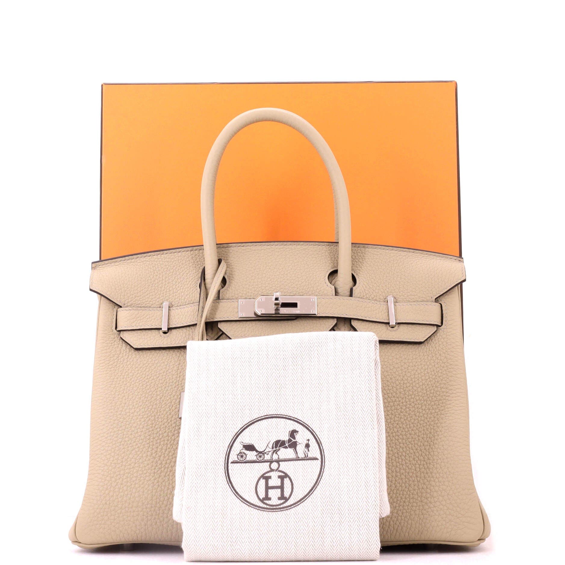 Birkin Handbag Brown Togo with Palladium Hardware 30, Alternate, color, White