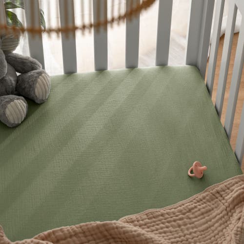 Comfy Cubs Muslin Fitted Crib Sheet In Sage